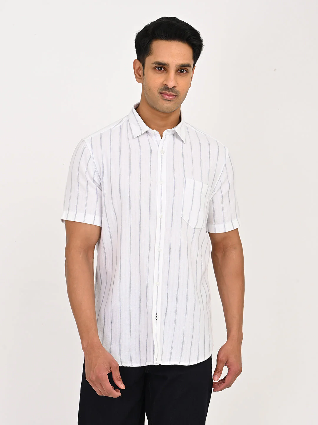 Men's Striped Half Sleeves Cotton Shirt
