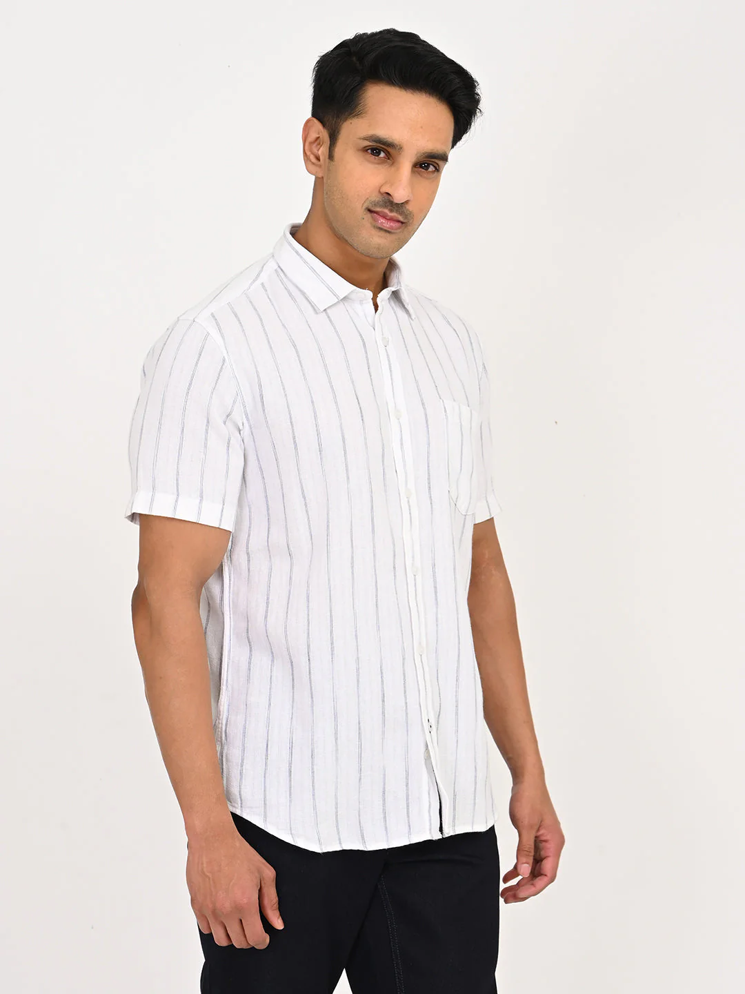 Men's Striped Half Sleeves Cotton Shirt - Image 3