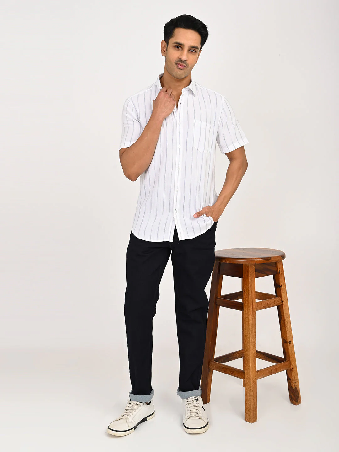 Men's Striped Half Sleeves Cotton Shirt - Image 6