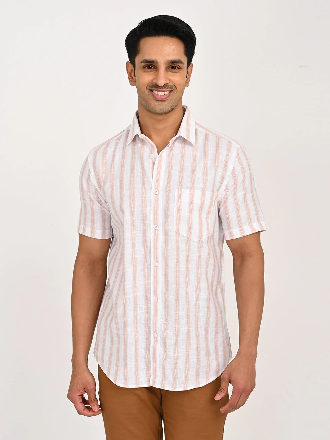 Men's Striped Half Sleeves Polyester Blend Shirt