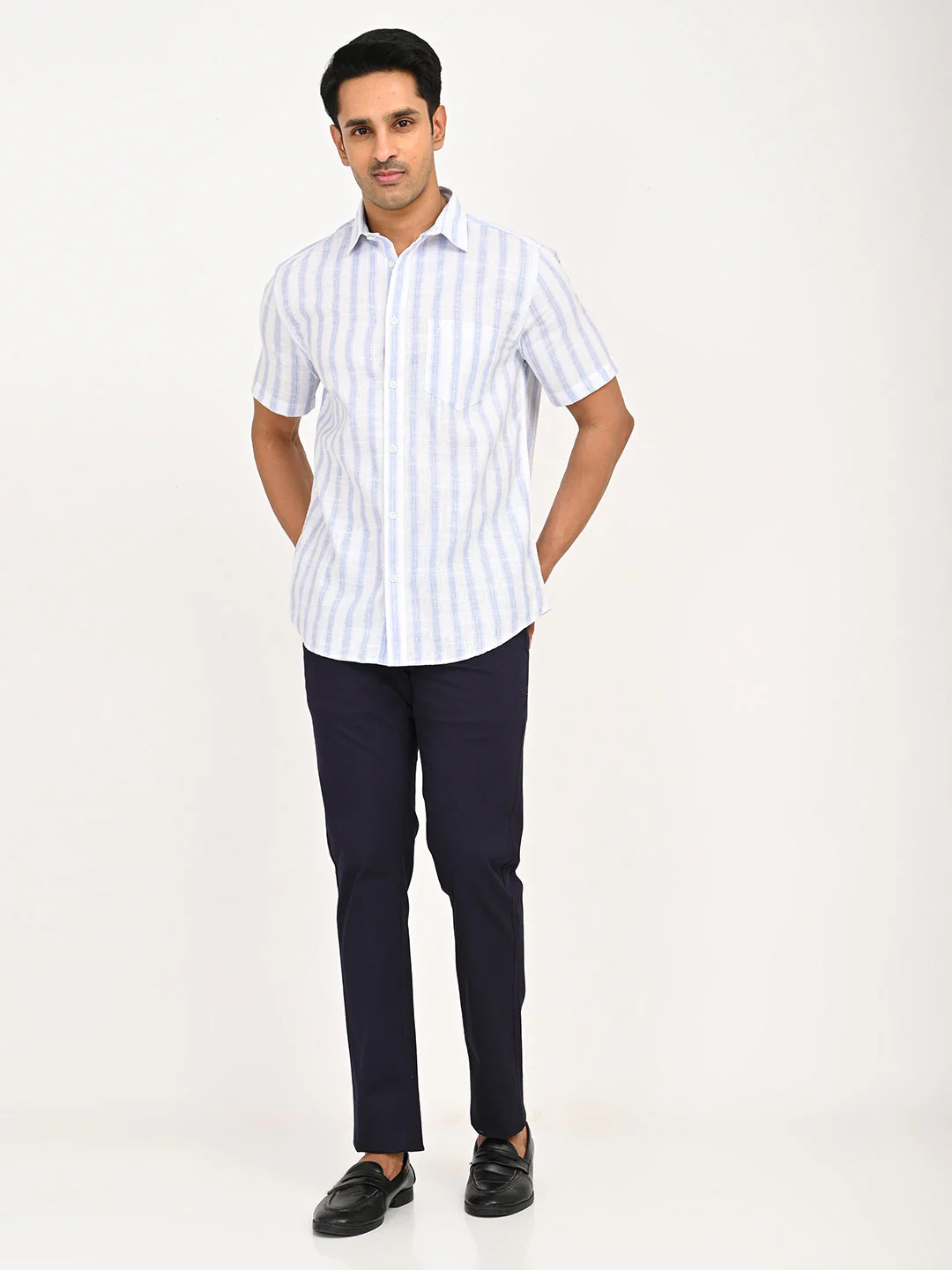 Men's Striped Half Sleeves Polyester Blend Shirt - Image 12