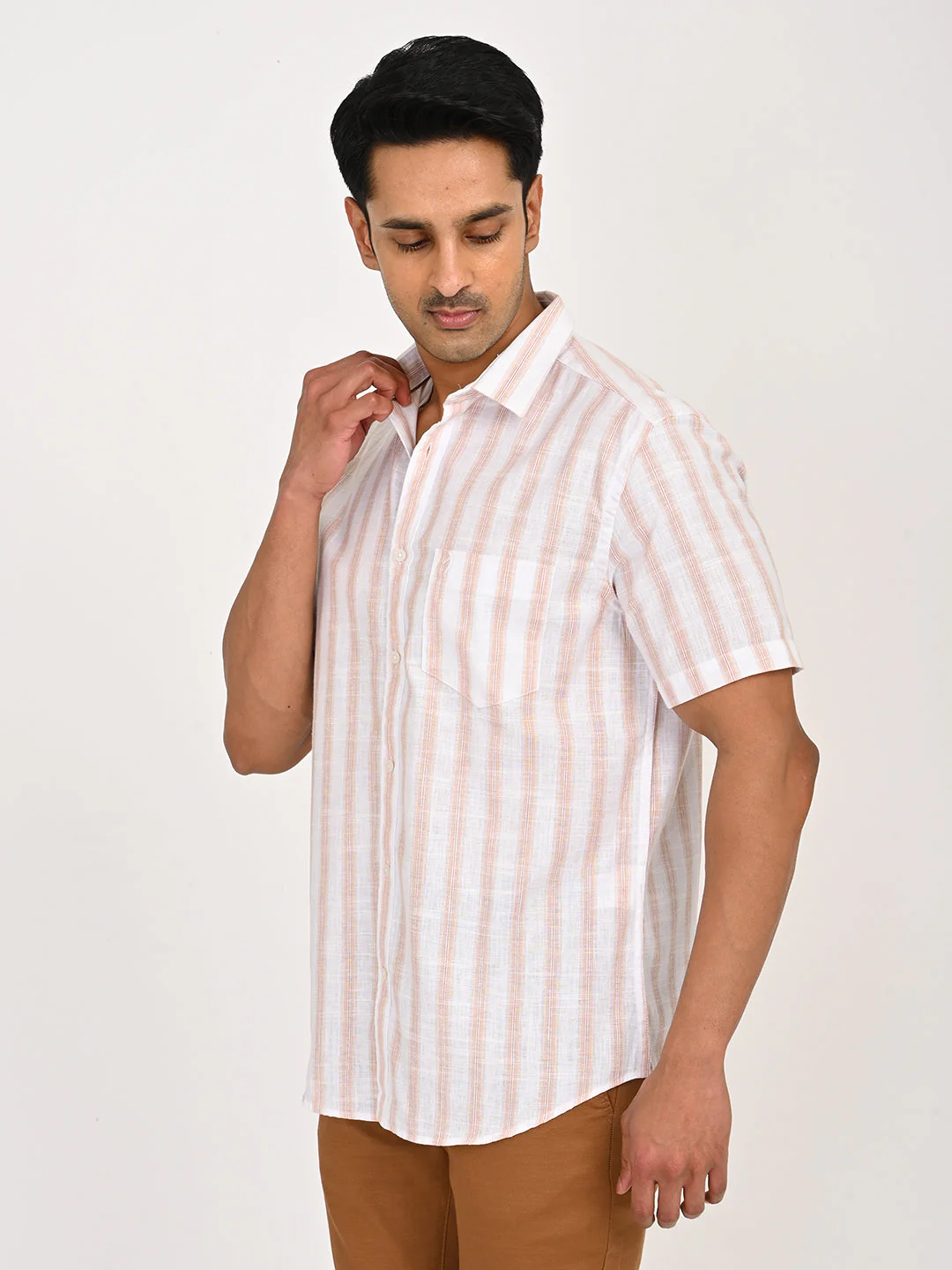 Men's Striped Half Sleeves Polyester Blend Shirt - Image 2