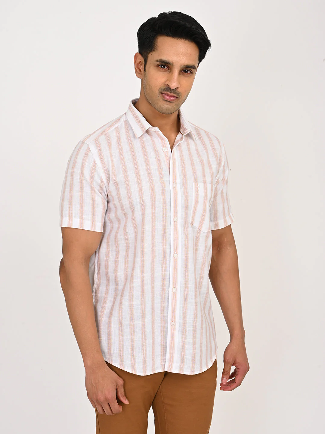 Men's Striped Half Sleeves Polyester Blend Shirt - Image 3