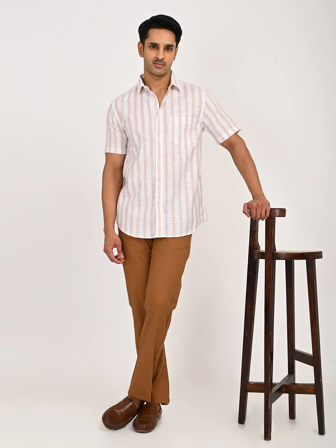Men's Striped Half Sleeves Polyester Blend Shirt - Image 6
