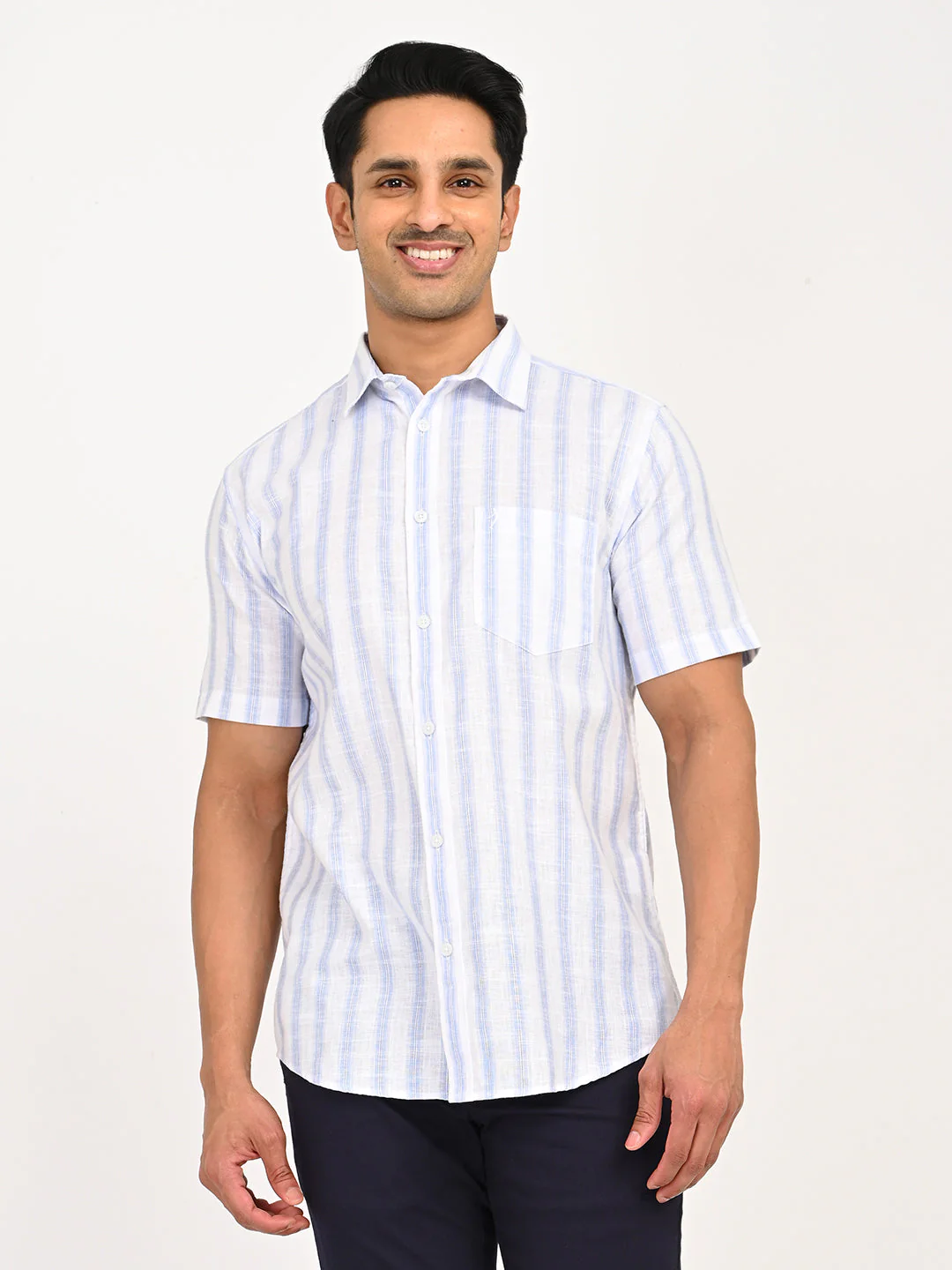 Men's Striped Half Sleeves Polyester Blend Shirt - Image 7