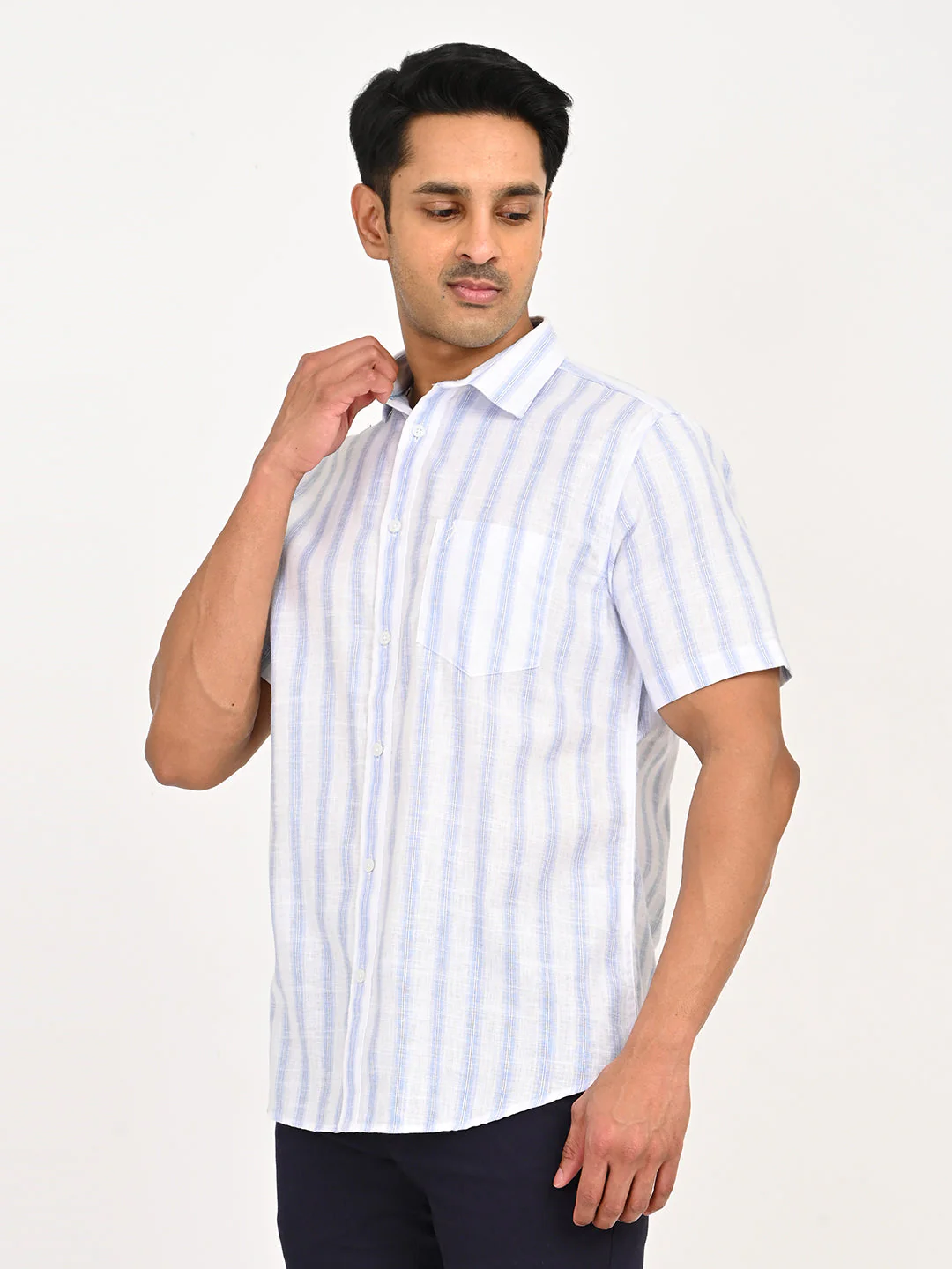 Men's Striped Half Sleeves Polyester Blend Shirt - Image 8