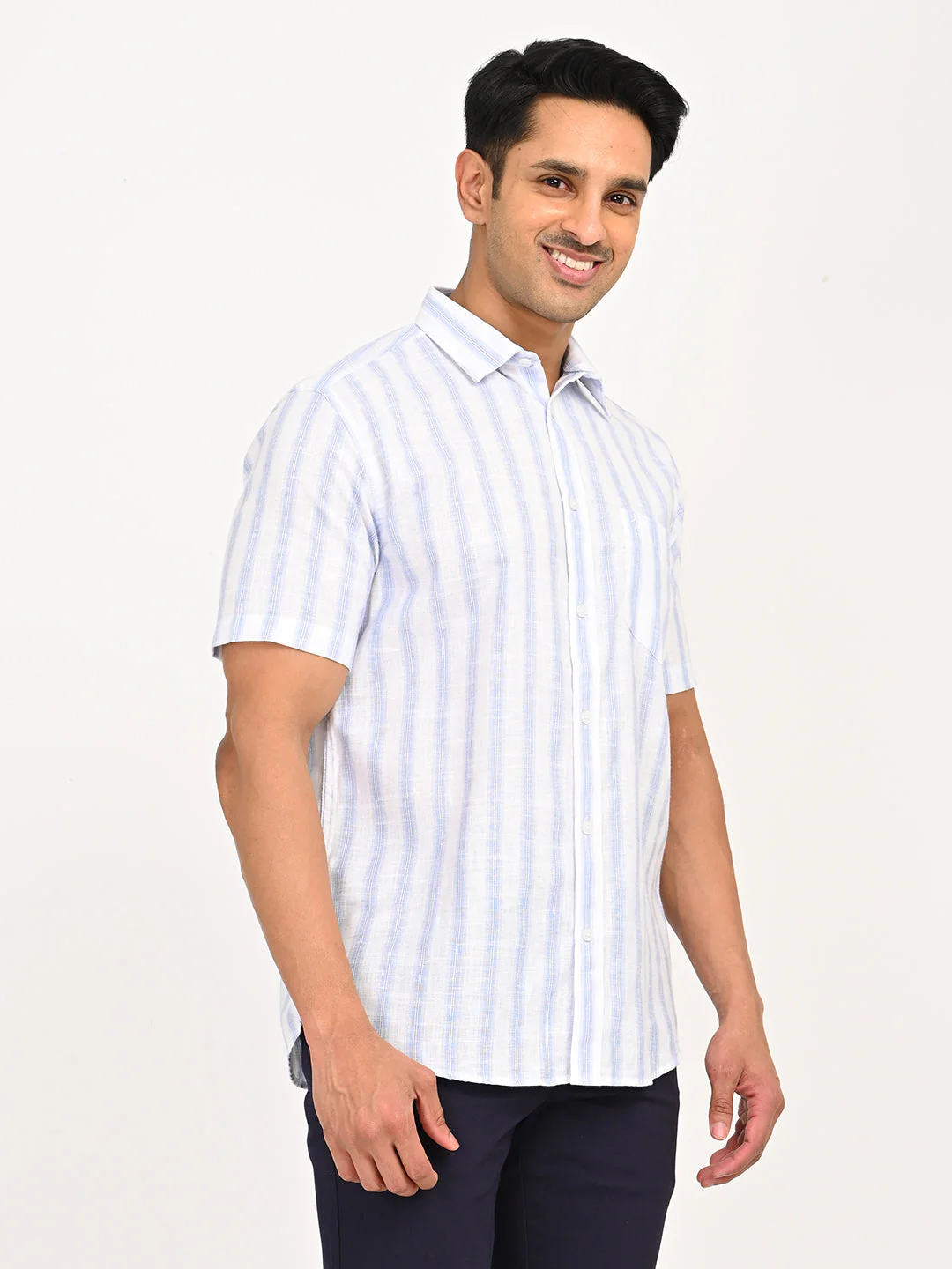 Men's Striped Half Sleeves Polyester Blend Shirt - Image 9