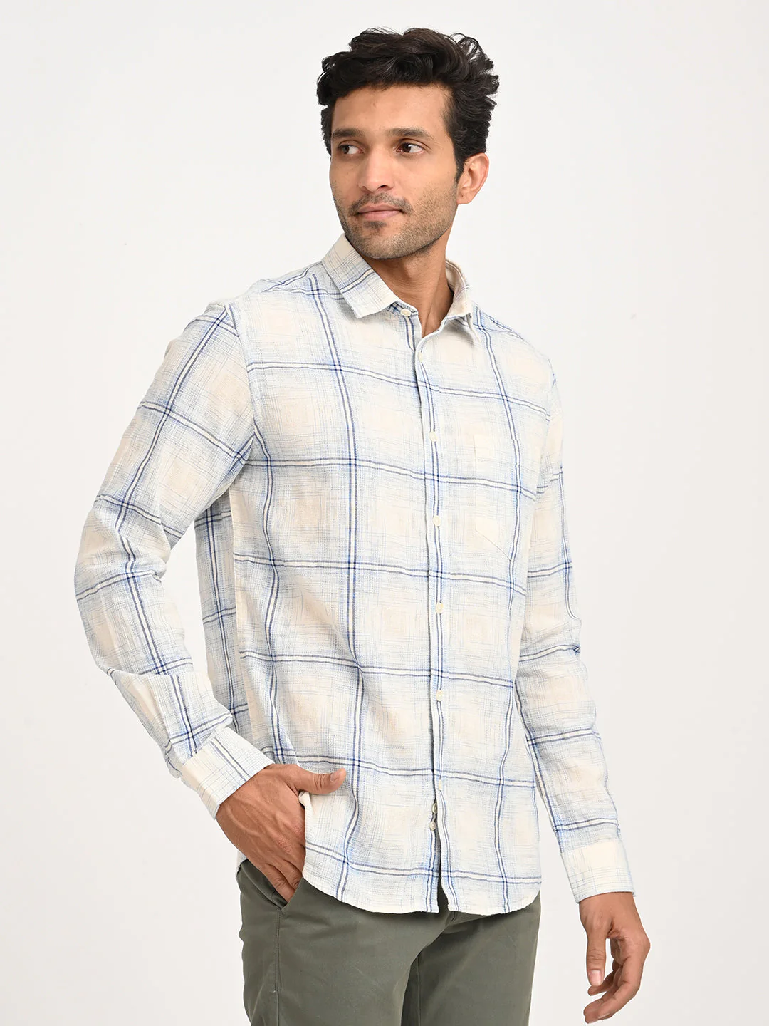 Men's Check Full Sleeve Cotton Blend Shirt - Image 3