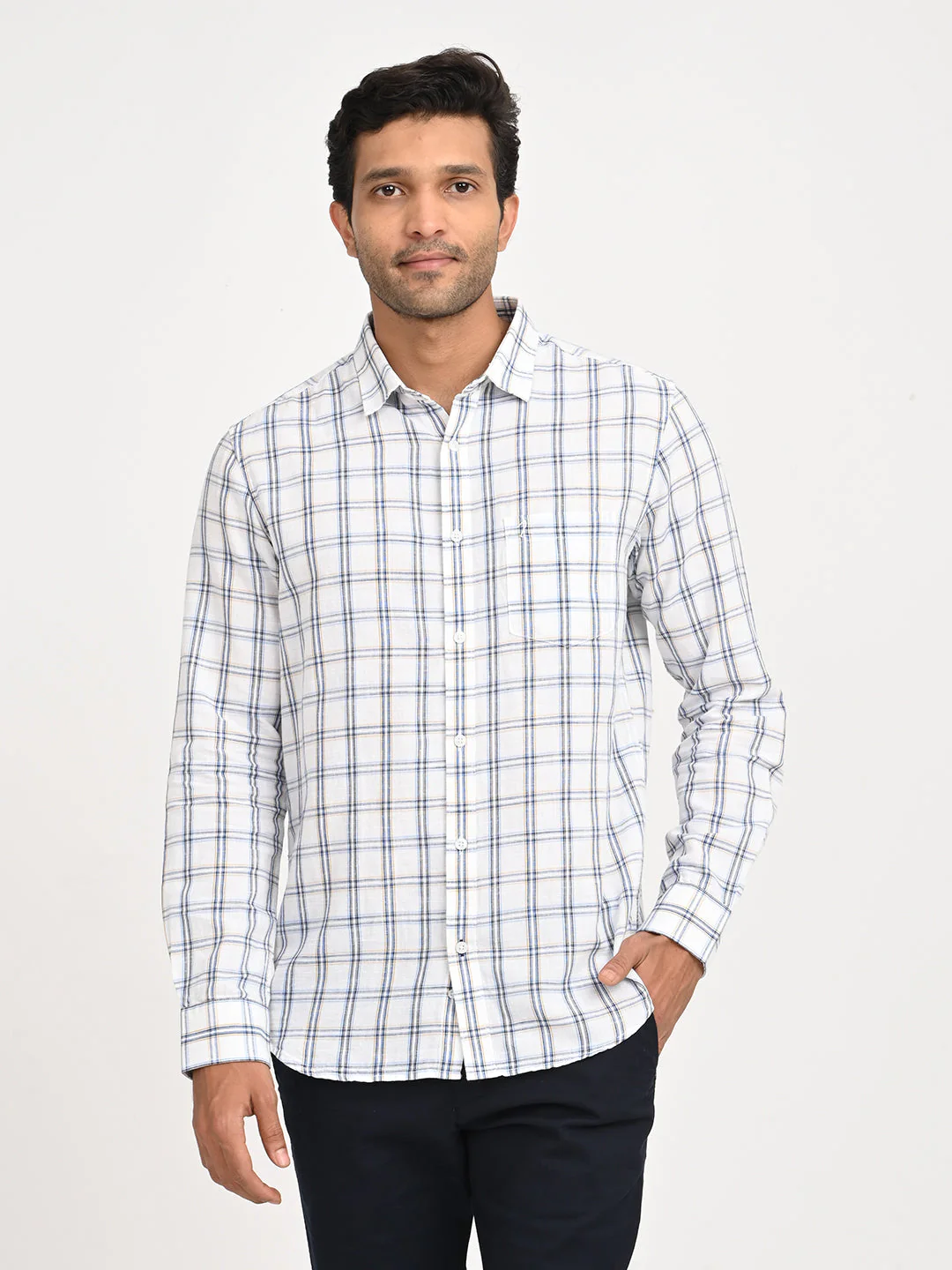 Men's Check Full Sleeve Cotton Blend Shirt