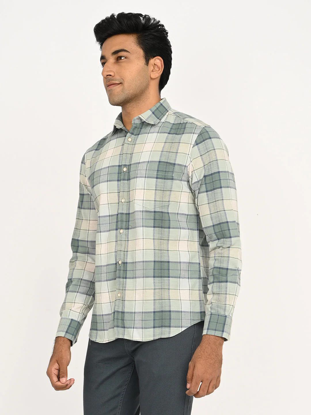 Men's Check Full Sleeve Cotton Linen Shirt - Image 2