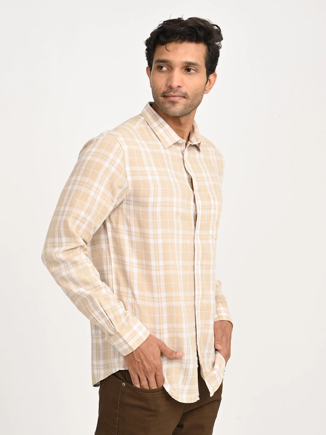 Men's Check Full Sleeve Tencel Blend Shirt - Image 3
