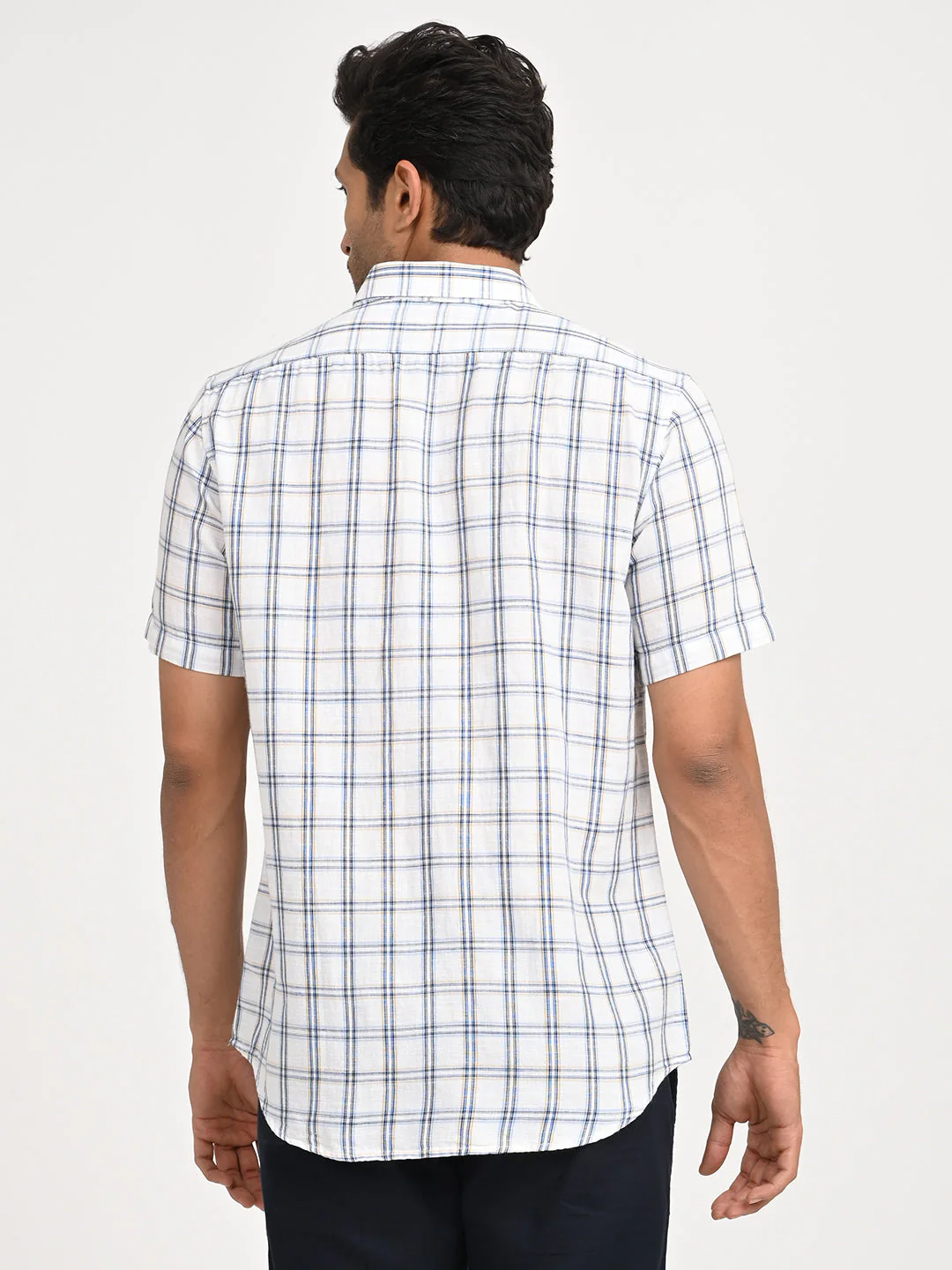 Men's Check Half Sleeve Cotton Blend Shirt - Image 4