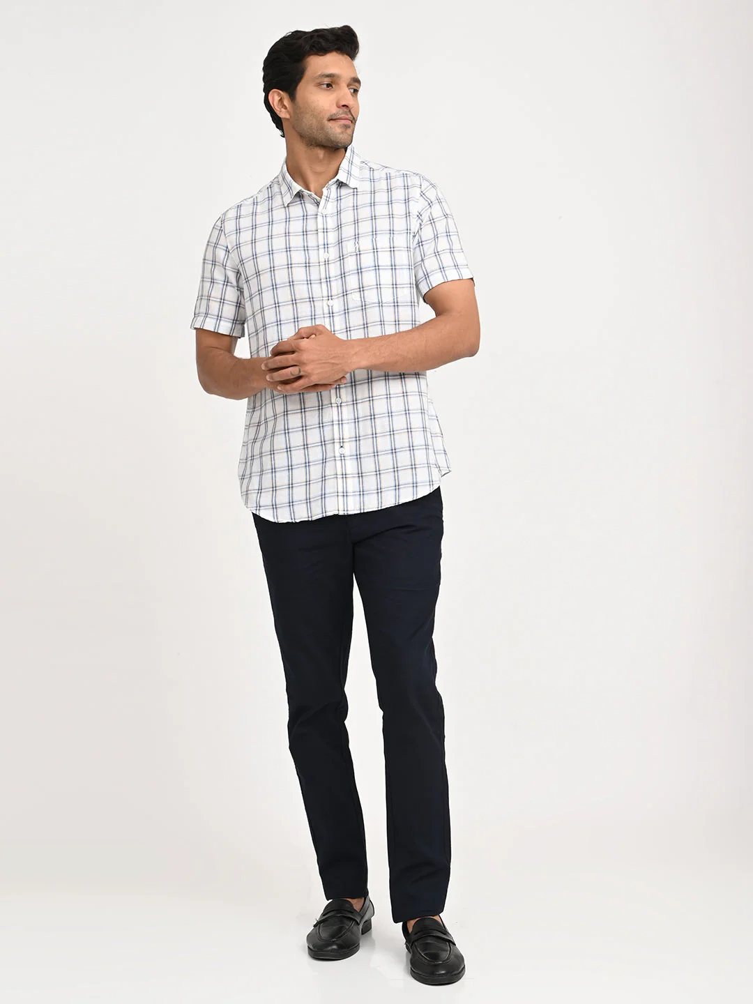 Men's Check Half Sleeve Cotton Blend Shirt - Image 6