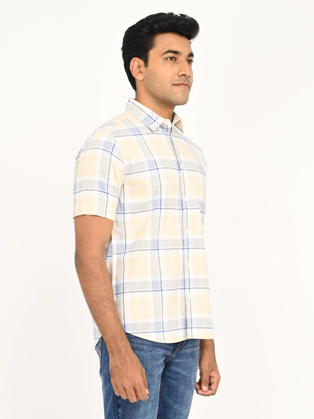 Men's Check Half Sleeve Cotton Shirt - Image 3