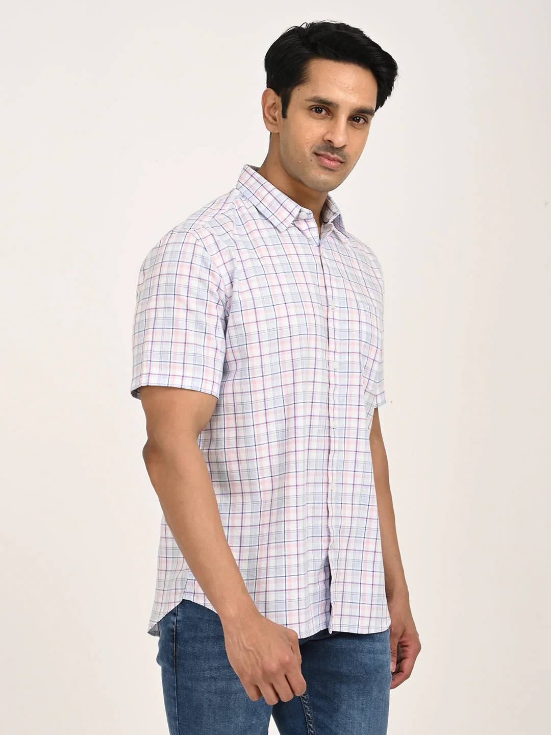 Men's Check Half Sleeve Cotton Shirt - Image 3
