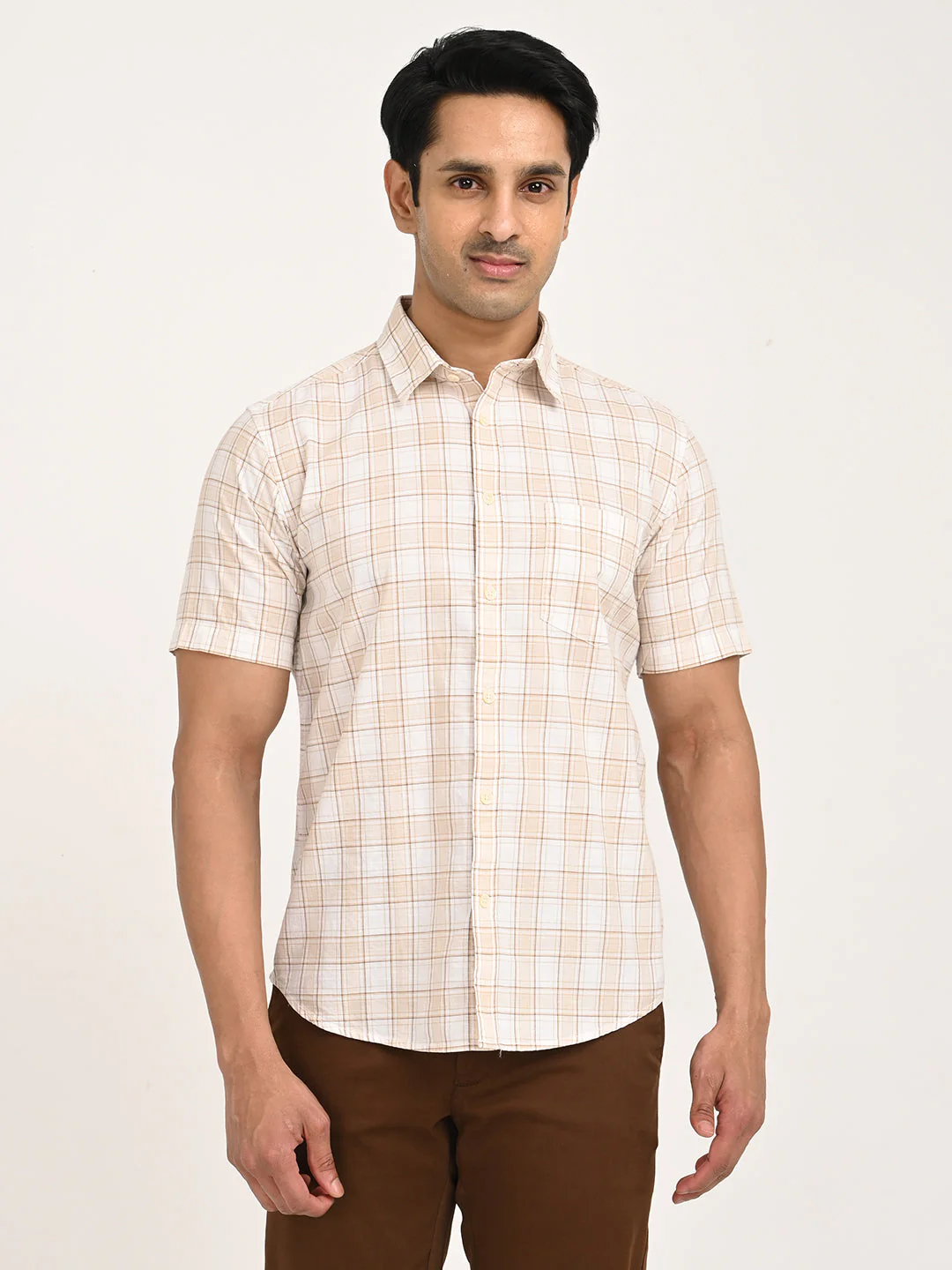 Men's Check Half Sleeve Cotton Shirt
