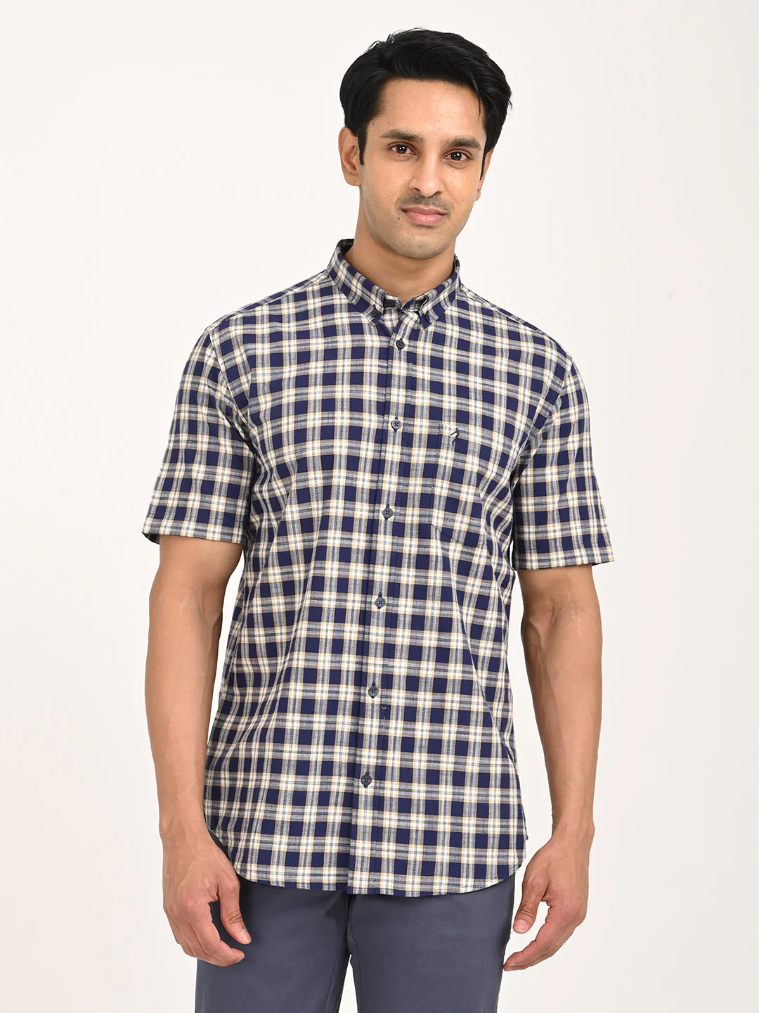 Men's Check Half Sleeve Cotton Shirt