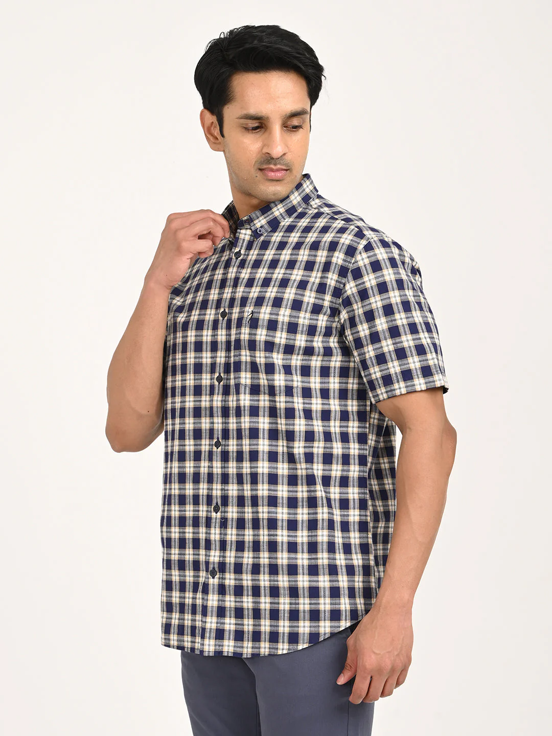 Men's Check Half Sleeve Cotton Shirt - Image 2