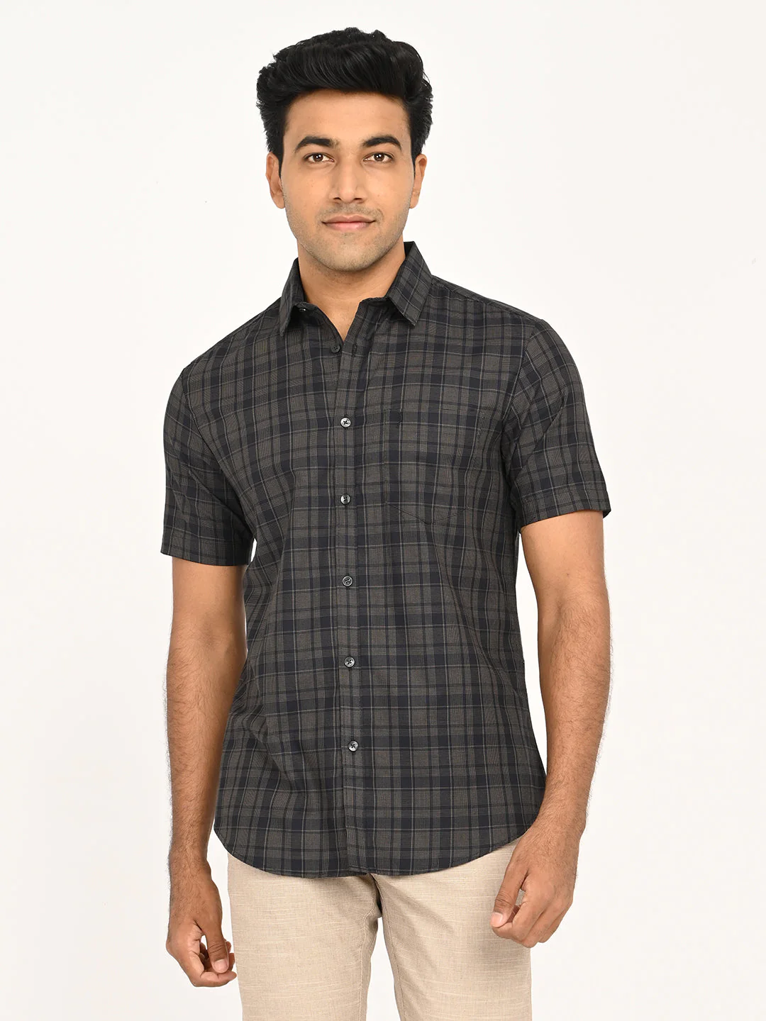 Men's Check Half Sleeve Cotton Shirt