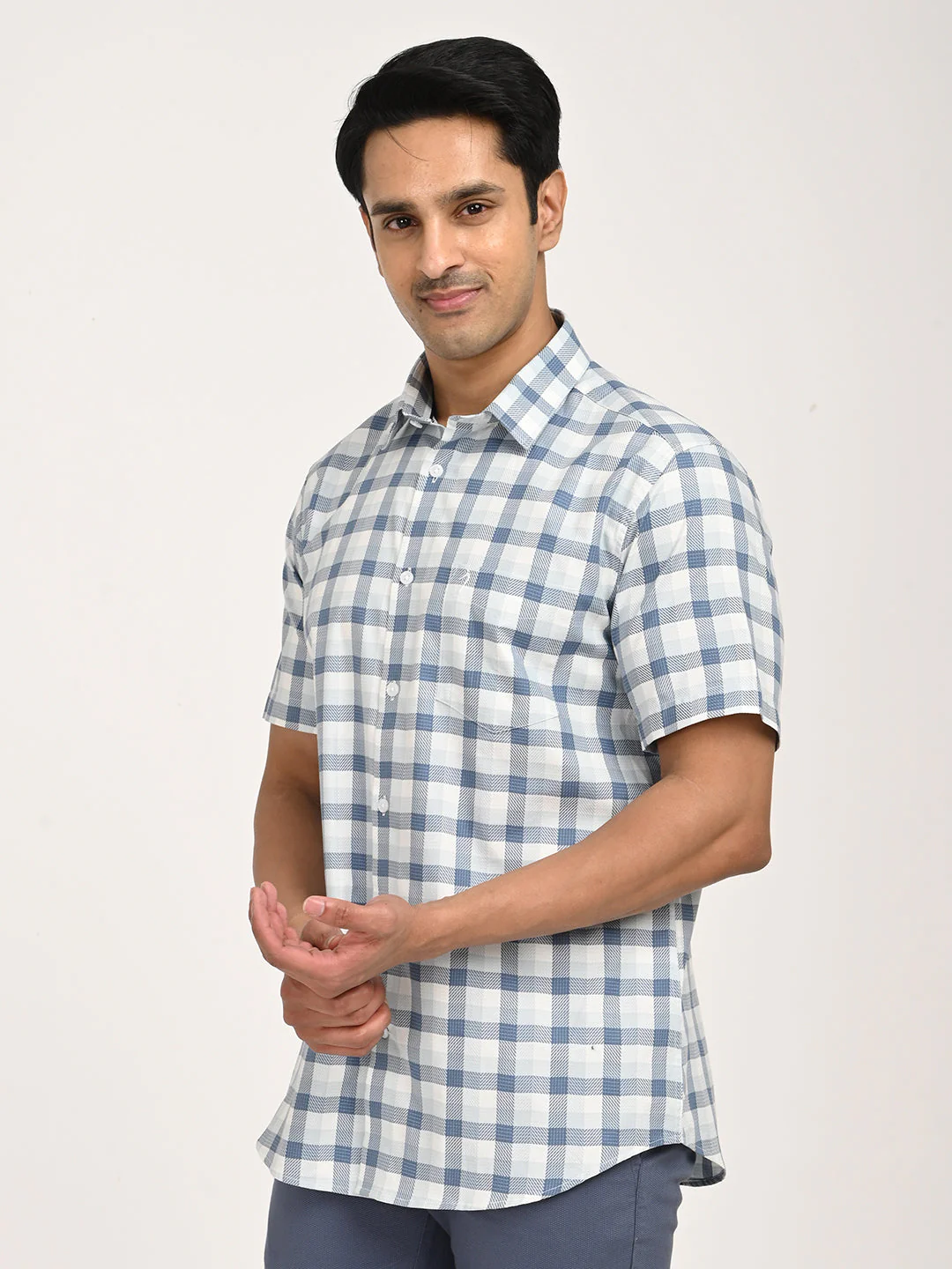 Men's Check Half Sleeve Cotton Shirt - Image 2