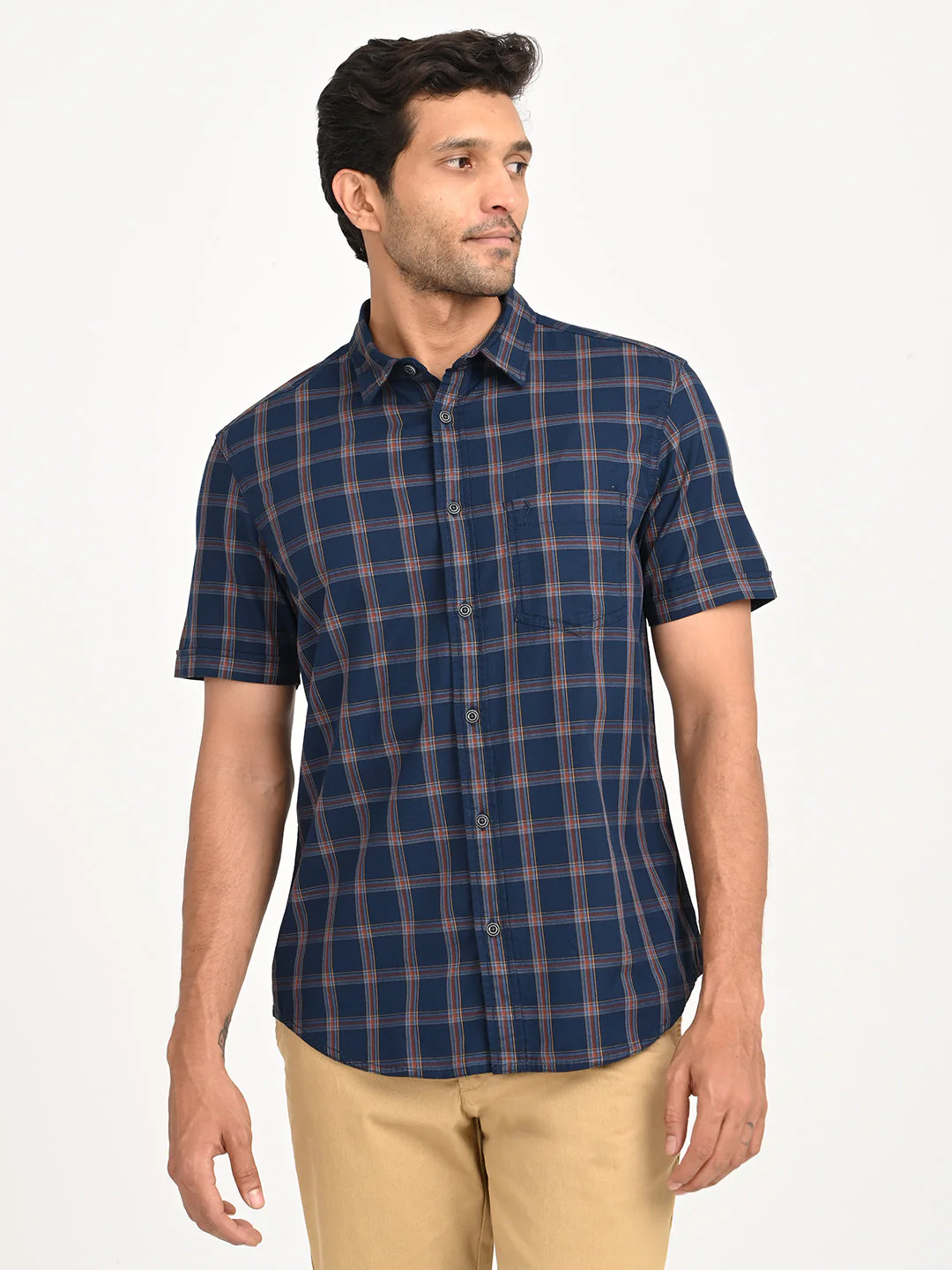 Men's Check Half Sleeve Cotton Shirt
