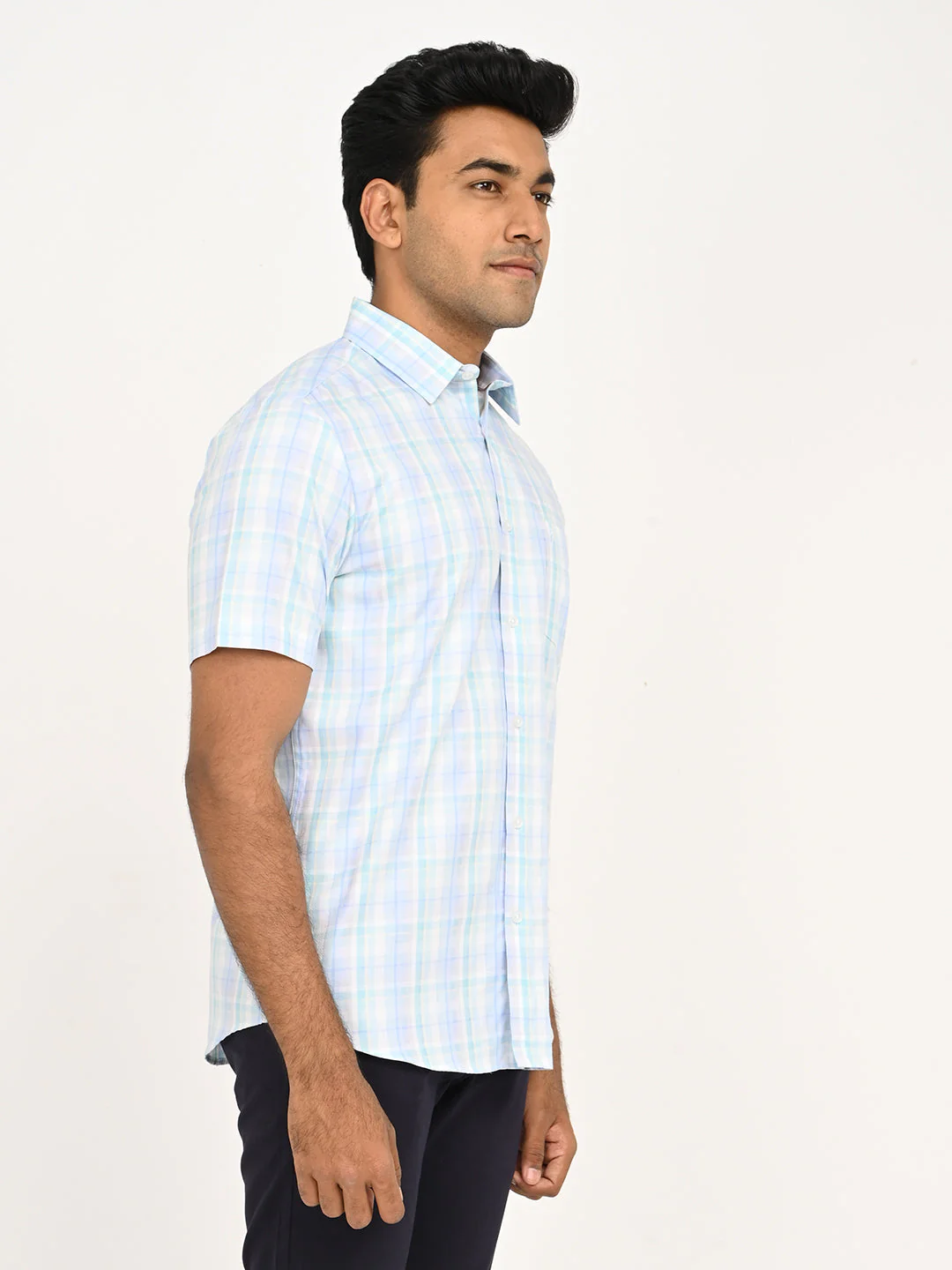 Men's Check Half Sleeve Cotton Shirt - Image 3