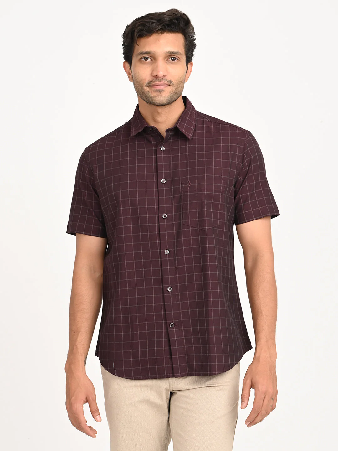 Men's Check Half Sleeve Cotton Shirt