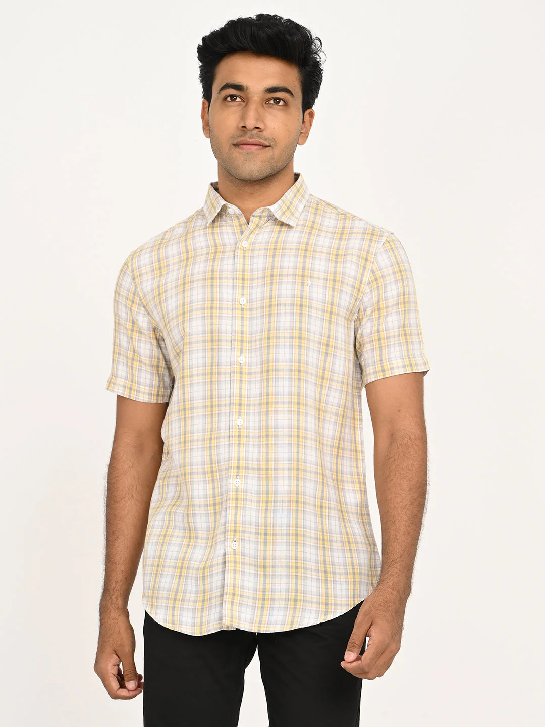 Men's Check Half Sleeve Tencel Blend Shirt