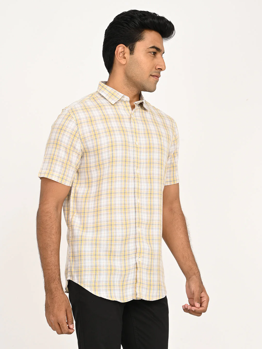 Men's Check Half Sleeve Tencel Blend Shirt - Image 3