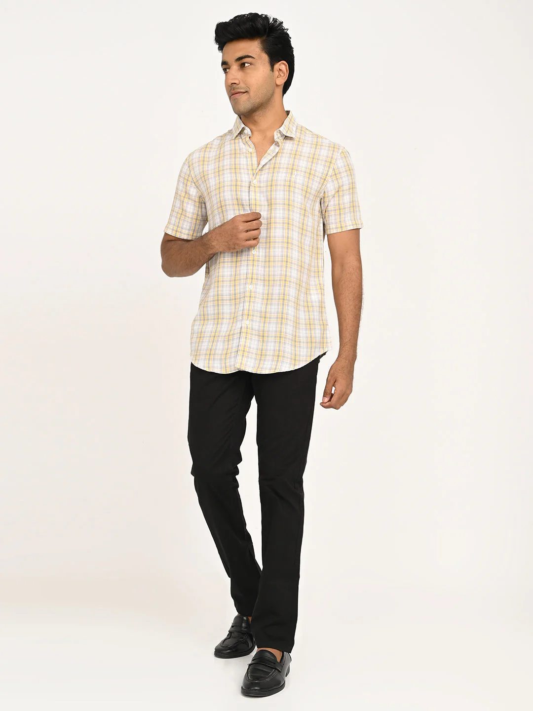 Men's Check Half Sleeve Tencel Blend Shirt - Image 6