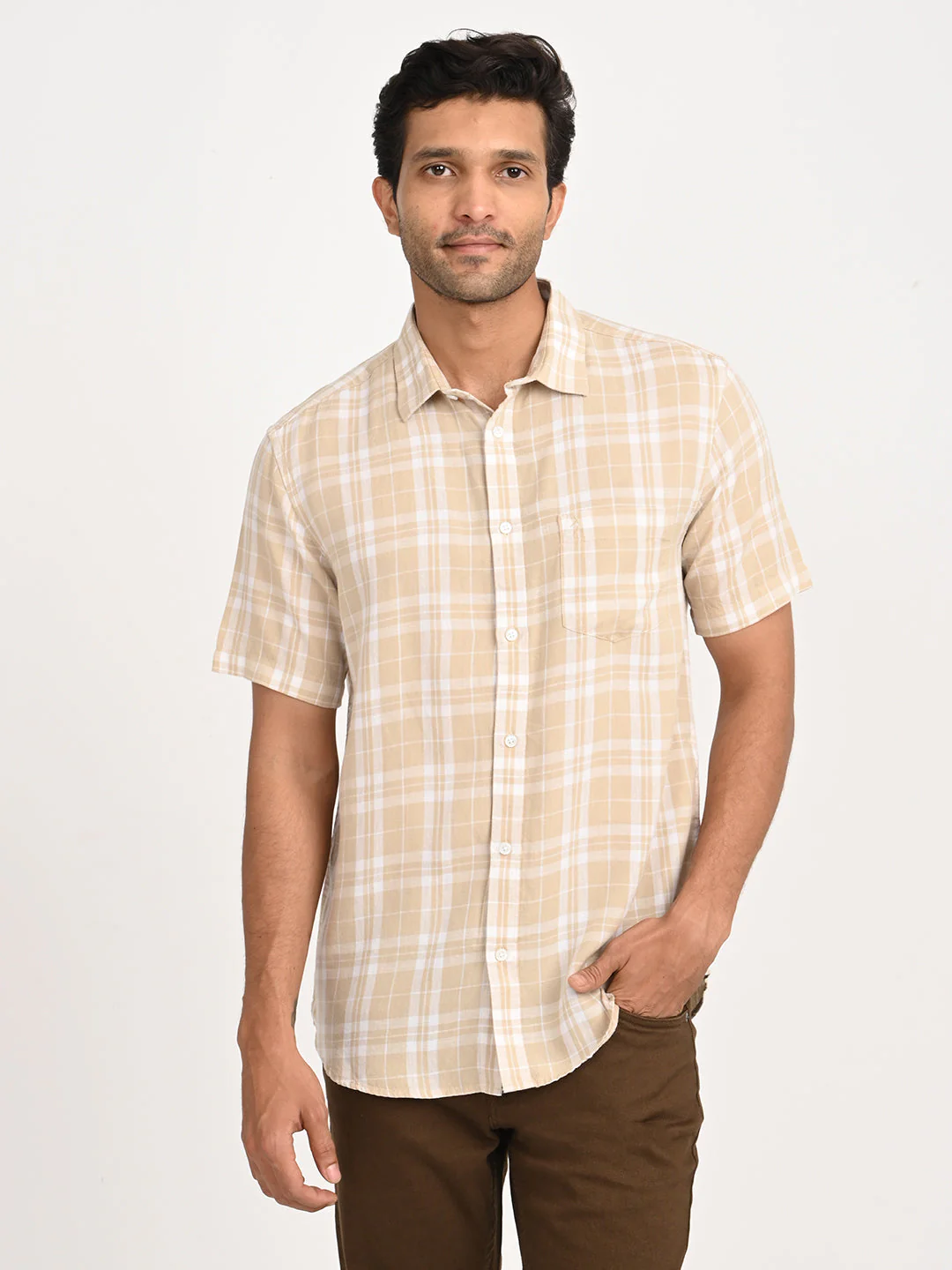 Men's Check Half Sleeve Tencel Blend Shirt