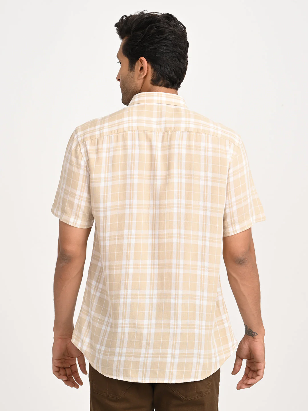 Men's Check Half Sleeve Tencel Blend Shirt - Image 4