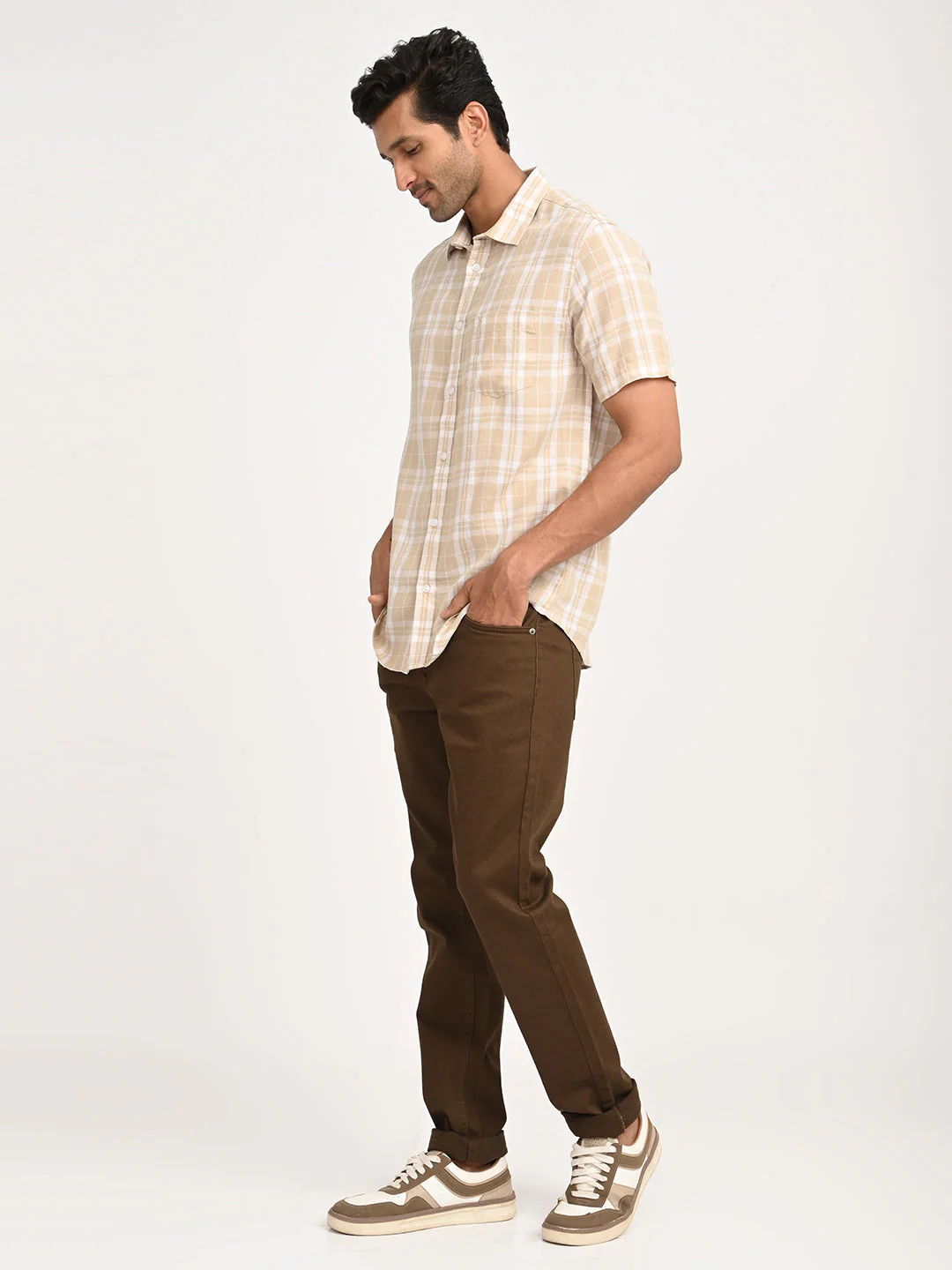 Men's Check Half Sleeve Tencel Blend Shirt - Image 6