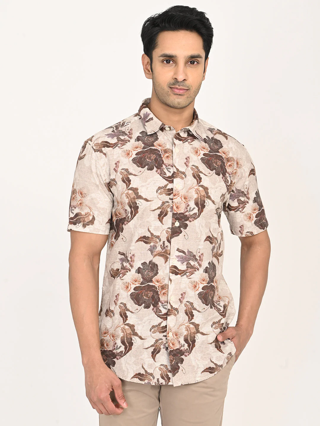 Men's's Print Half Sleeves Cotton Blend Shirt