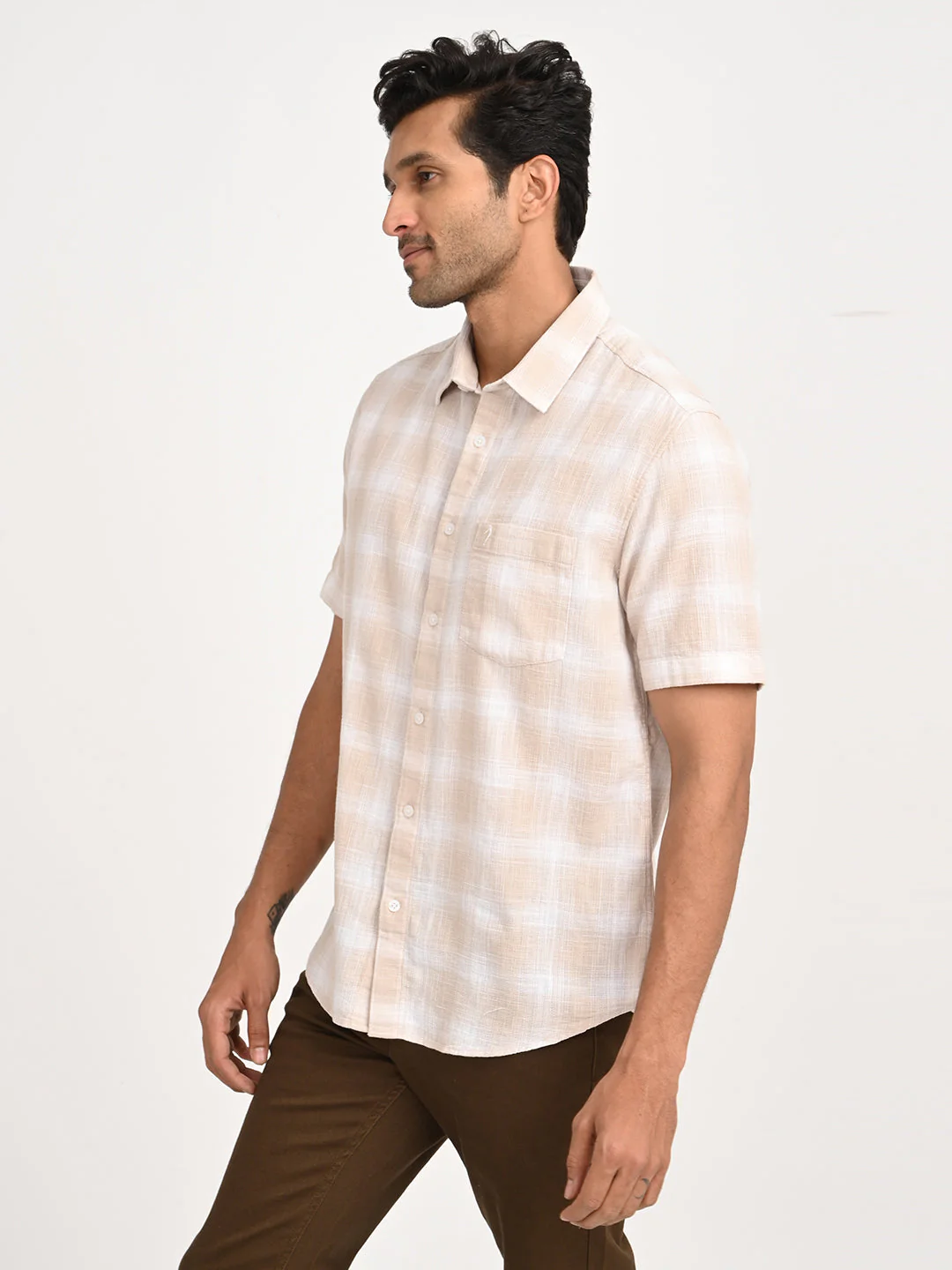 Men's Check Half Sleeve Cotton Shirt - Image 2