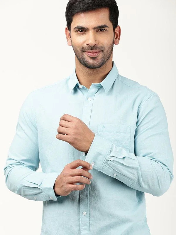 Men's Solid Full Sleeves Cotton Blend Shirt - Image 2
