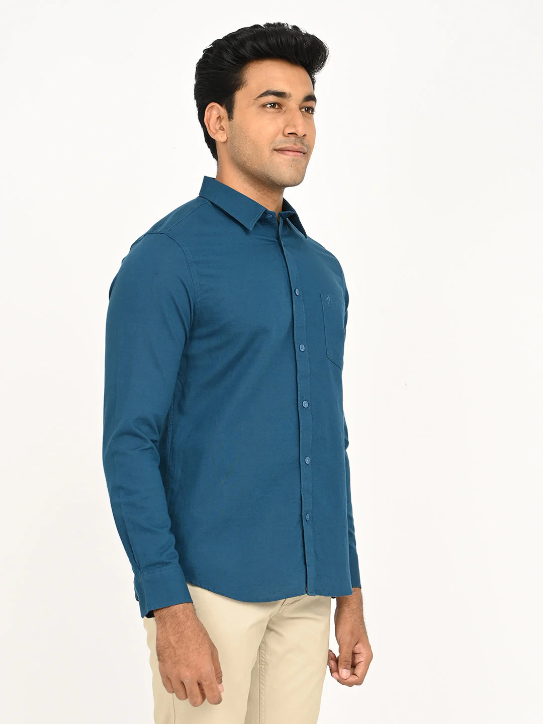 Men's Solid Full Sleeve Cotton Blend Shirt - Image 3
