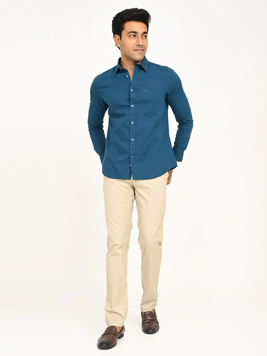 Men's Solid Full Sleeve Cotton Blend Shirt - Image 6