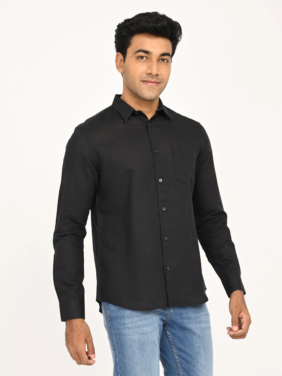 Men's Solid Full Sleeve Cotton Blend Shirt - Image 3