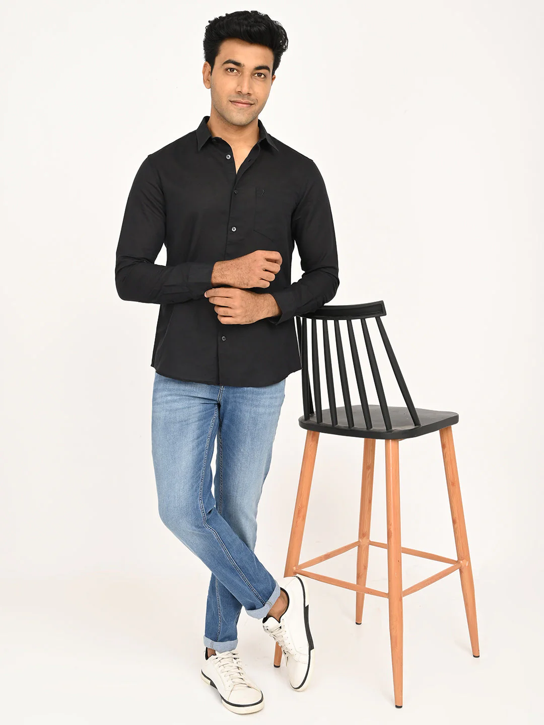 Men's Solid Full Sleeve Cotton Blend Shirt - Image 6