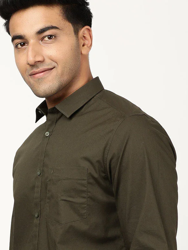 Men's Solid Full Sleeves Cotton Stretch Shirt - Image 13