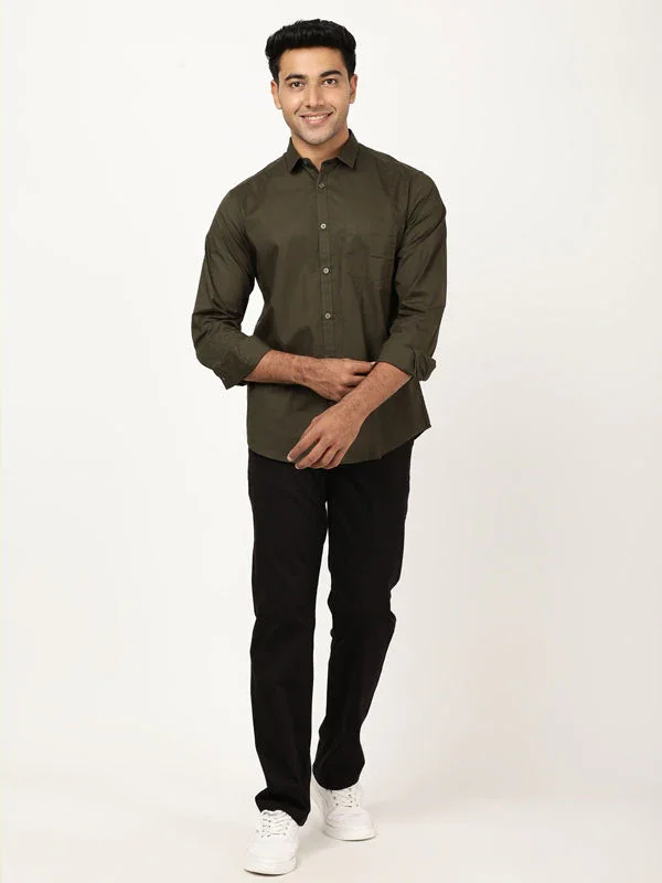 Men's Solid Full Sleeves Cotton Stretch Shirt - Image 15