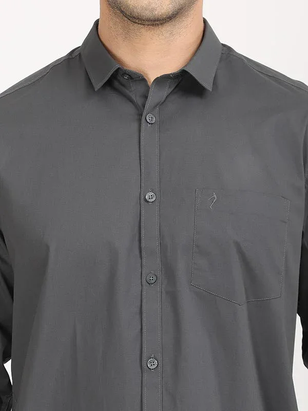 Men's Solid Full Sleeves Cotton Stretch Shirt - Image 3