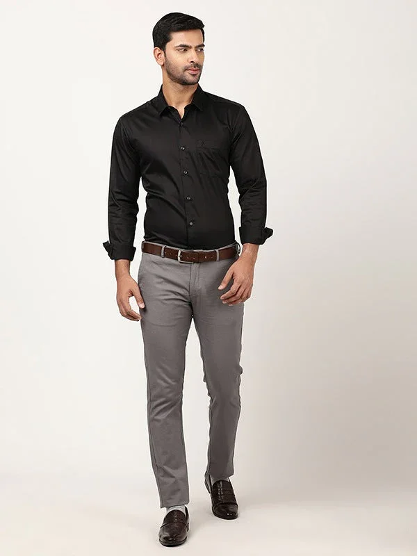 Men's Solid Full Sleeves Cotton Stretch Shirt - Image 4