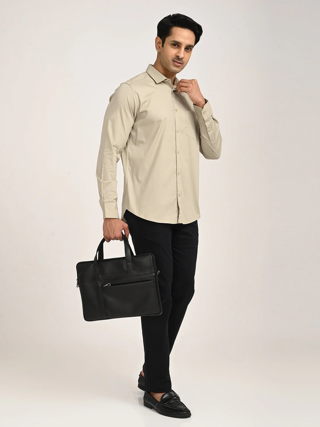 Men's Solid Full Sleeve Cotton Stretch Shirt - Image 12
