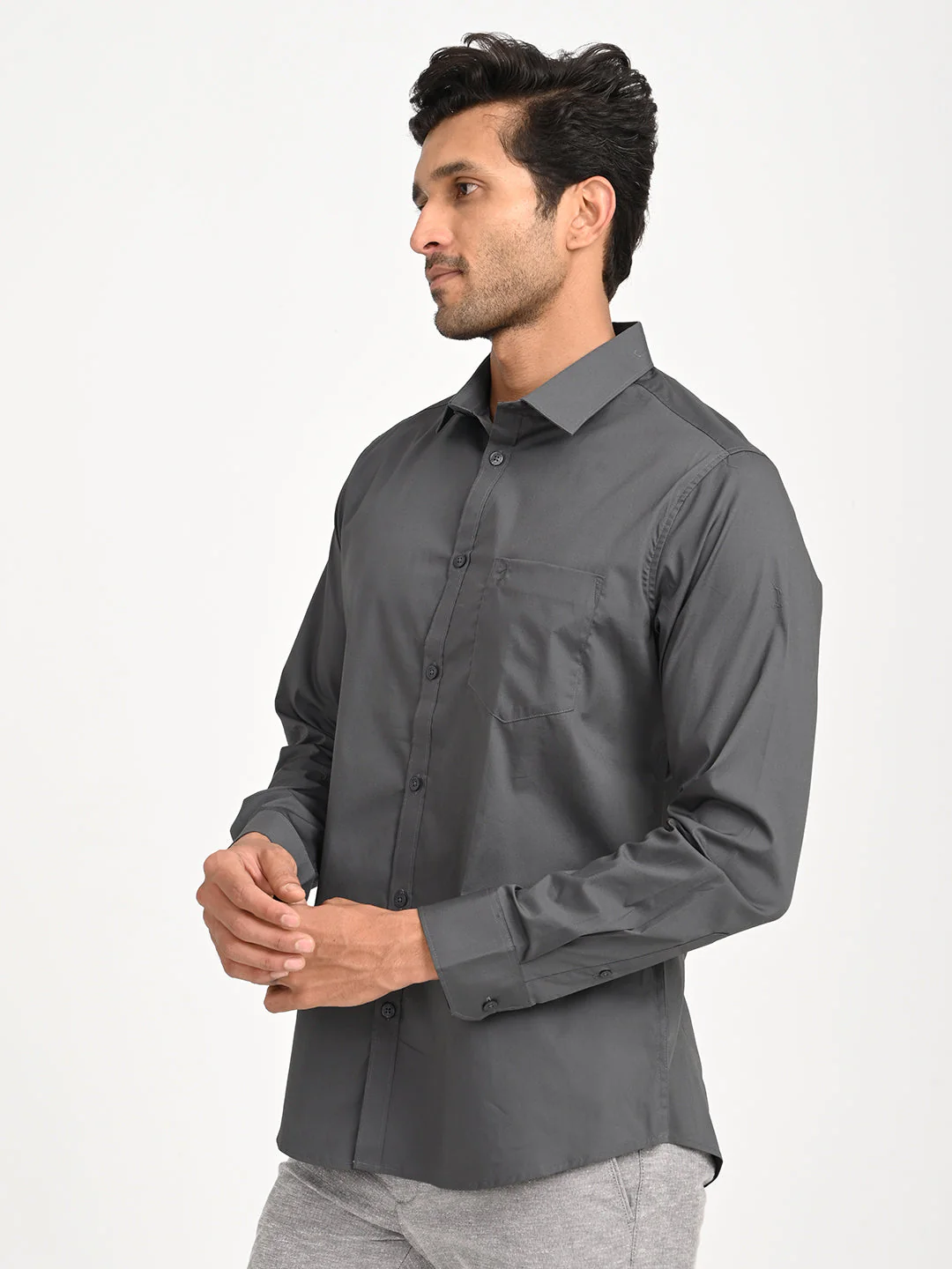 Men's Solid Full Sleeve Cotton Stretch Shirt - Image 2