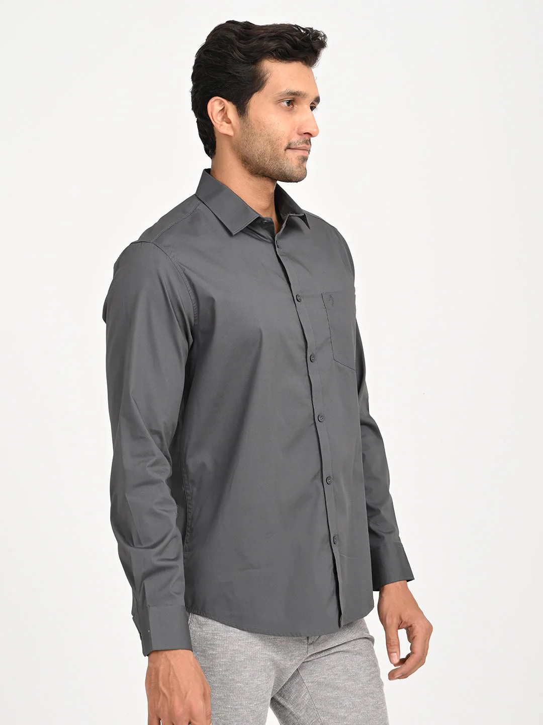 Men's Solid Full Sleeve Cotton Stretch Shirt - Image 3