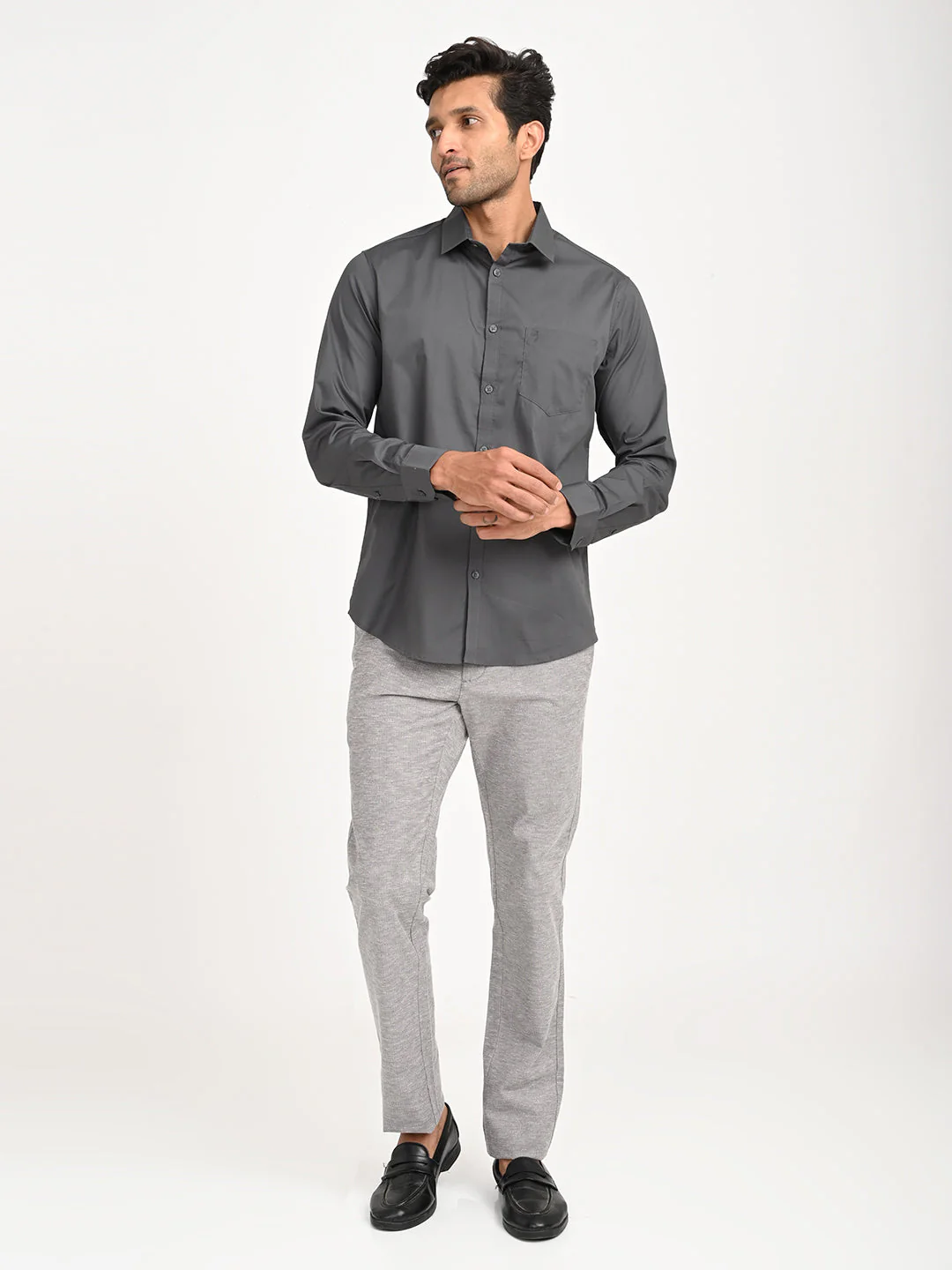 Men's Solid Full Sleeve Cotton Stretch Shirt - Image 6