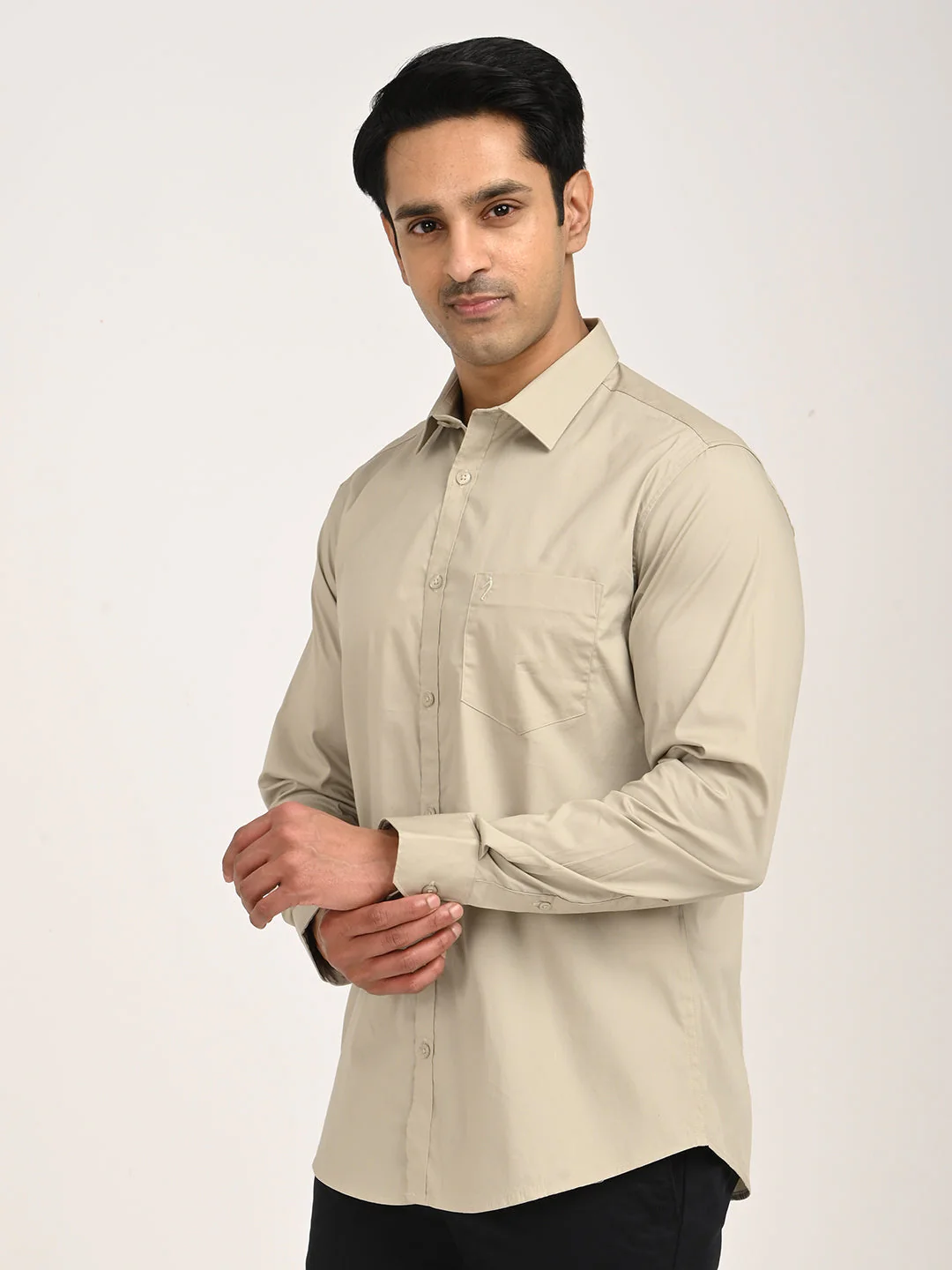Men's Solid Full Sleeve Cotton Stretch Shirt - Image 8