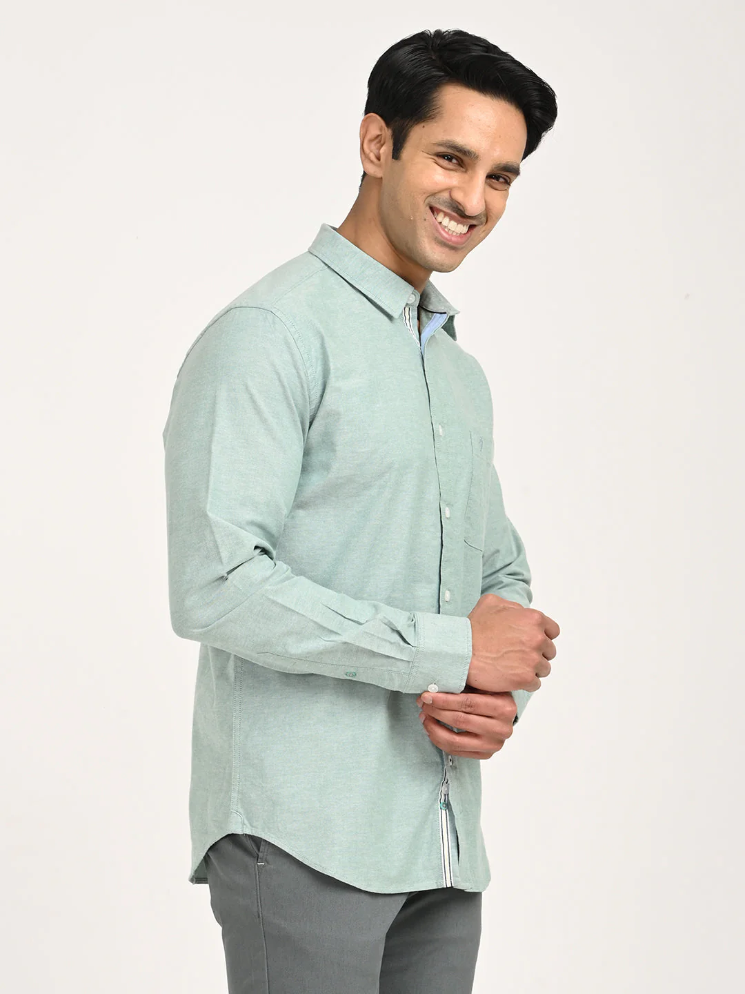 Men's Solid Full Sleeve Cotton Stretch Shirt - Image 9